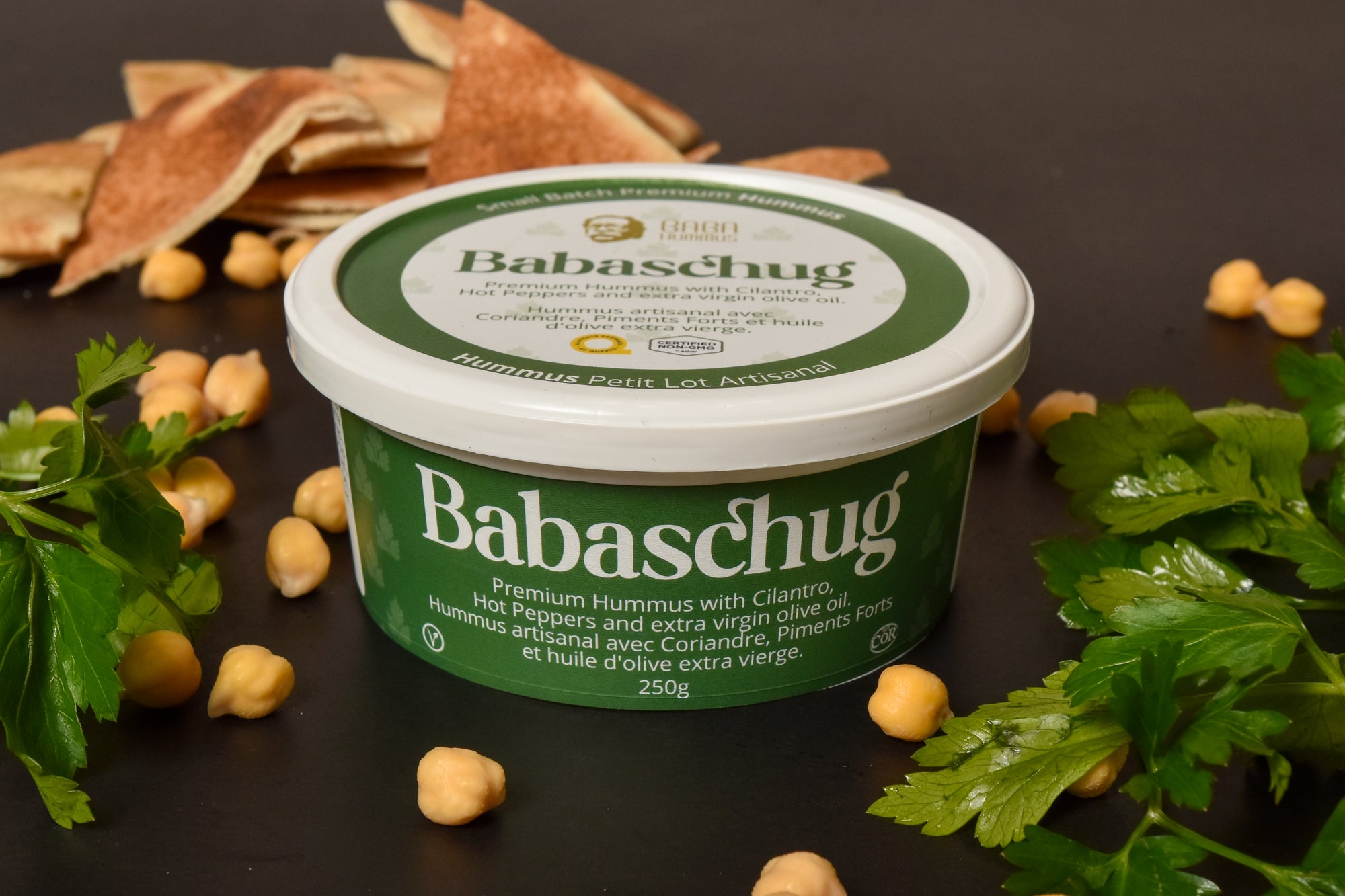 Hummus with cilantro and peppers